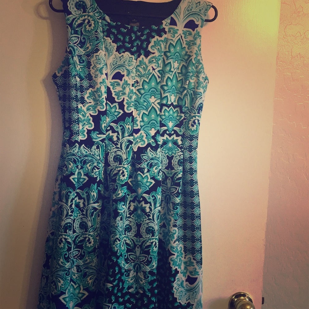 Pre-owned Enfocus Studio teal pattern dress size 6